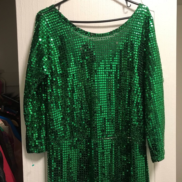 Green sequin costume dress with slit fits M/L - Picture 2 of 6